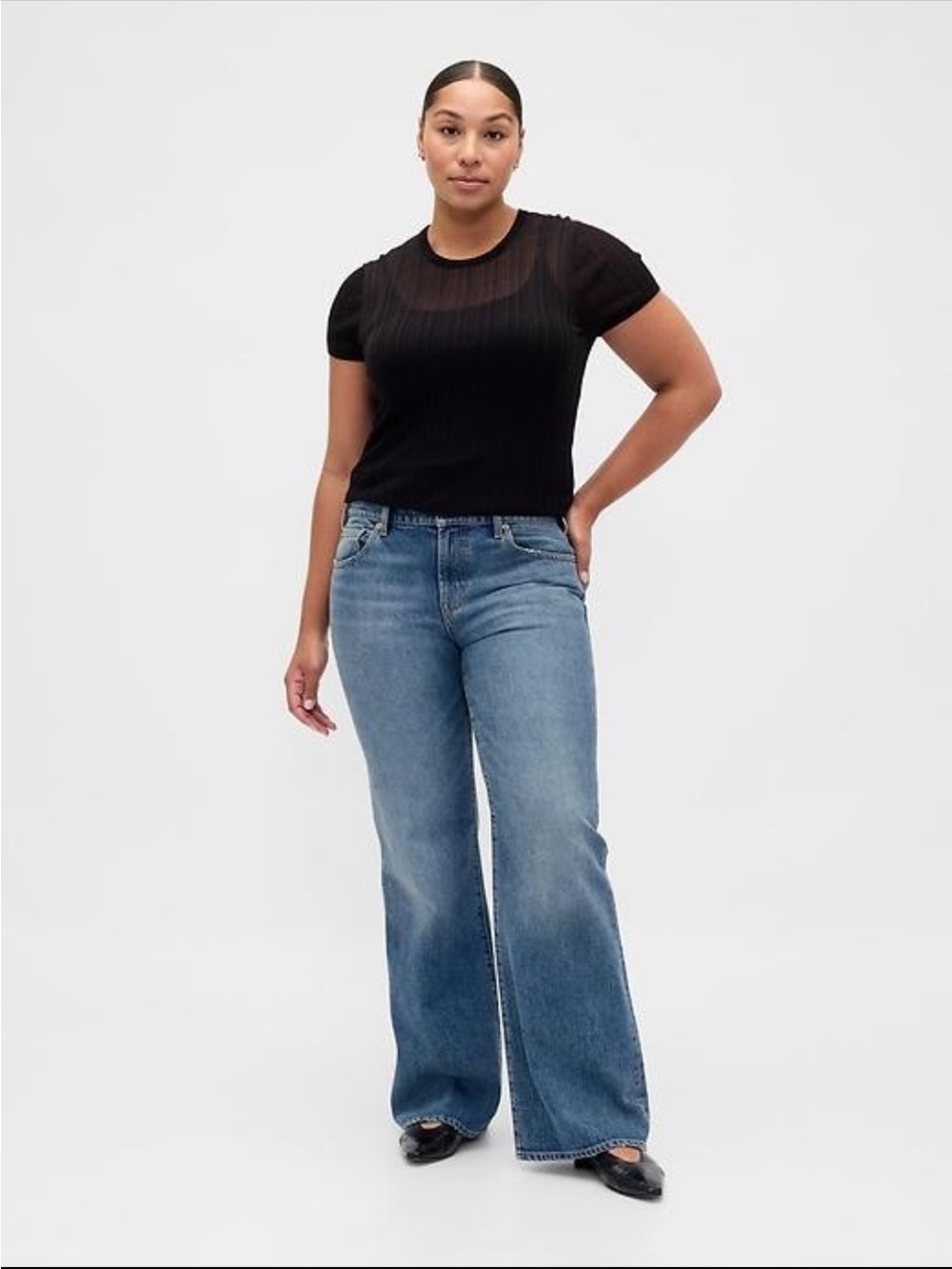 NWT Gap Mid Rise Rigid Relaxed Flare Jeans 27/4 Petite Medium Wash